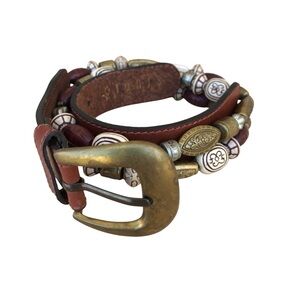 Vintage New York Studio Made Korea Leather Belt with Brown & Brass Metal Beads S